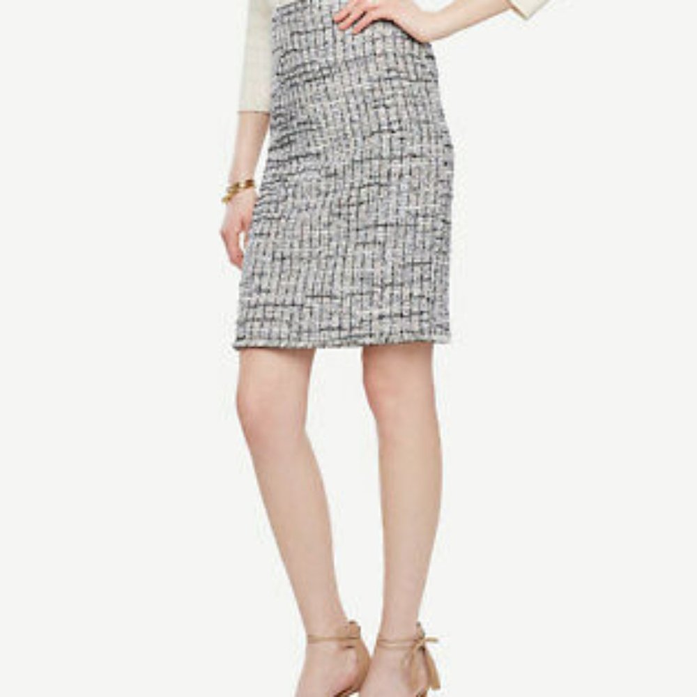 Ann Taylor Mult Grid Fringe Tweed Pencil Skirt $89
